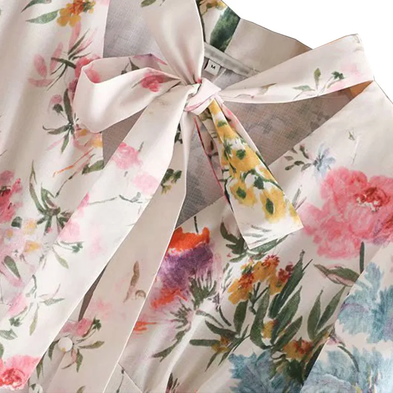 Женское платье до середины икры с цветочным принтом милое плиссированное