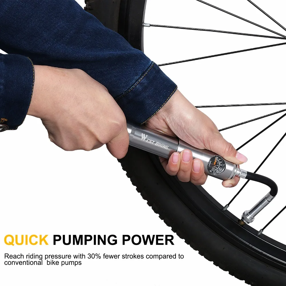 WEST BIKING мини велосипедные насосы с манометром 160 фунтов/кв. дюйм насос высокого давления шланг воздушный насос Schrader AV/FV амортизатор вилка шины велосипедный насос