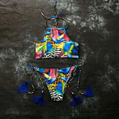 2018 г. разноцветный комплект бикини Женский бандажный купальник с лямкой на шее