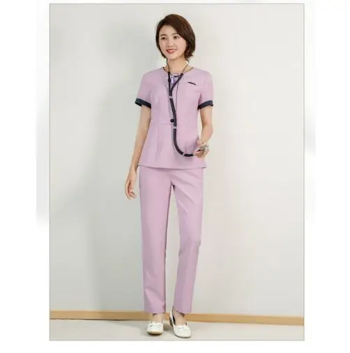pink tops pants Корейский стиль Медицинские костюмы салон красоты спецодежда униформа здоровья клуба техников рабочая одежда наборы стоматологический комбинезон для персонала клиник - Цвет: pink tops pants