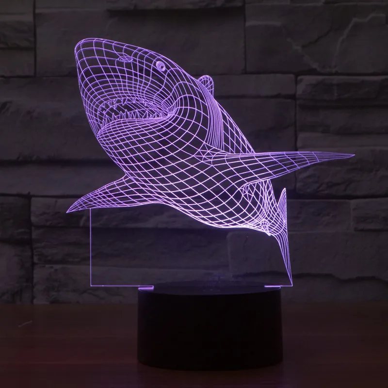 Акула 7 цветов видение стерео 3d лампа Светодиодная постепенная сенсорная Зарядка