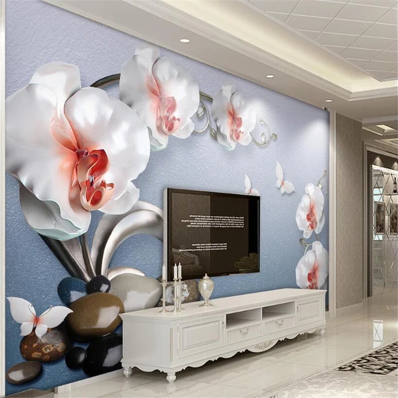 

Beibehang Custom Wallpaper Living Room Bedroom mural Luxurious Stereo Relief Flower Sofa TV Background Mural 3d wallpaper photo