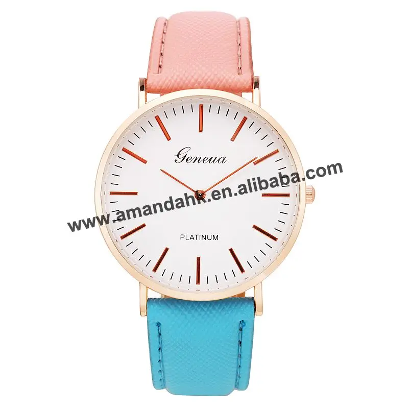 Fashion Geneva Women Dress Watch Multicolor Stripe Wristwatch Two Needble Men Casual Male Military Watches