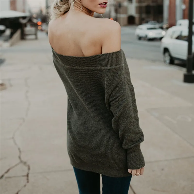 Womens Long Sleeve Pullover Off Shoulder Sweater Oversized Knitted Jumper Sueter Mujer Invierno Casaco Feminino Saltador #A2 | Женская