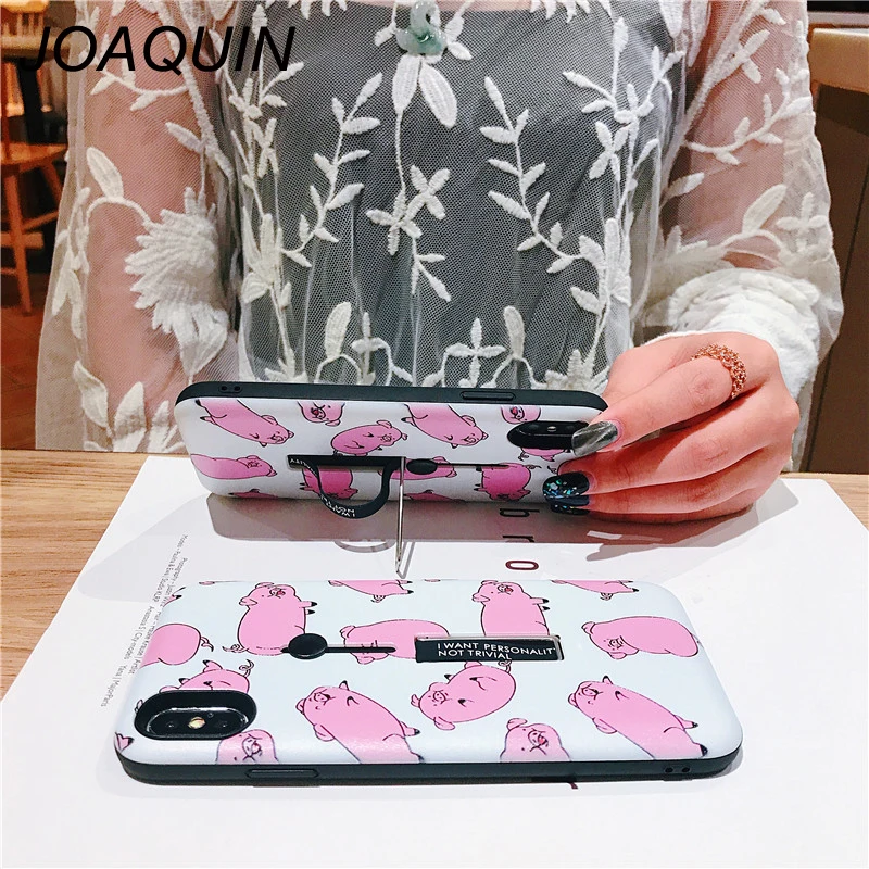 Cartoon Pink Cute Pigs Phone Case For iPhone Xs Max XR XS 6 6S 7 8 Plus X Soft shell hidden ring Mobile Bags &amp Cases |