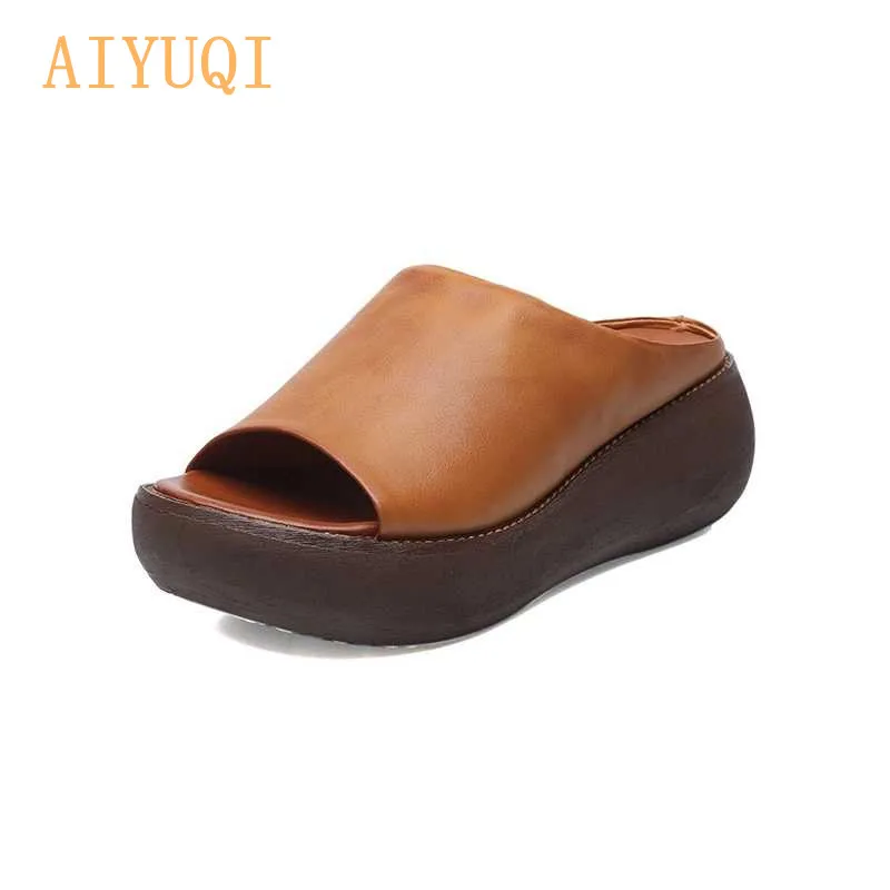 AIYUQI/женские шлепанцы на платформе Новинка 2020 года женские сандалии из 100%