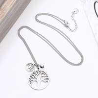 tree of life round small pendant necklace stainless steel bijoux collier elegant long necklace women jewelry gifts dropshipping