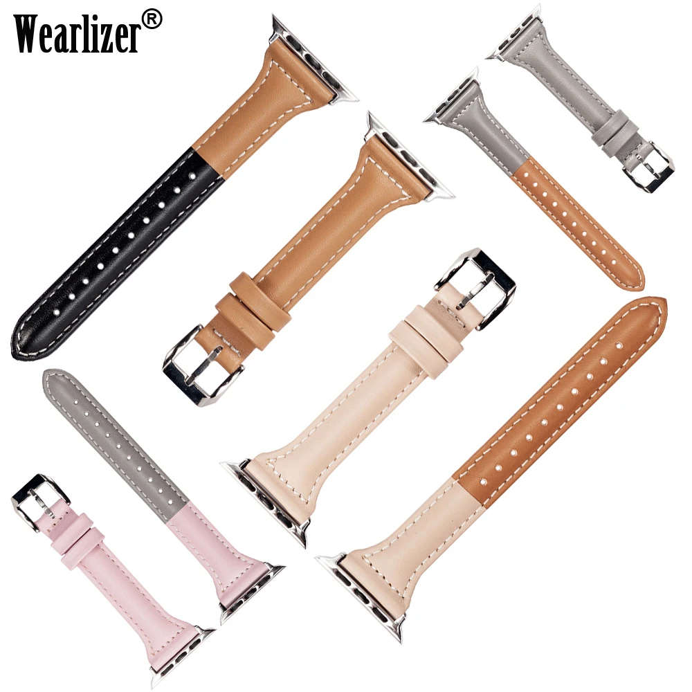 Wearlizer 2019 отличная однотонная кожаная Петля для iwatch 4 3 2 1 ремешок Apple Watch 38 мм 42 40 44 6