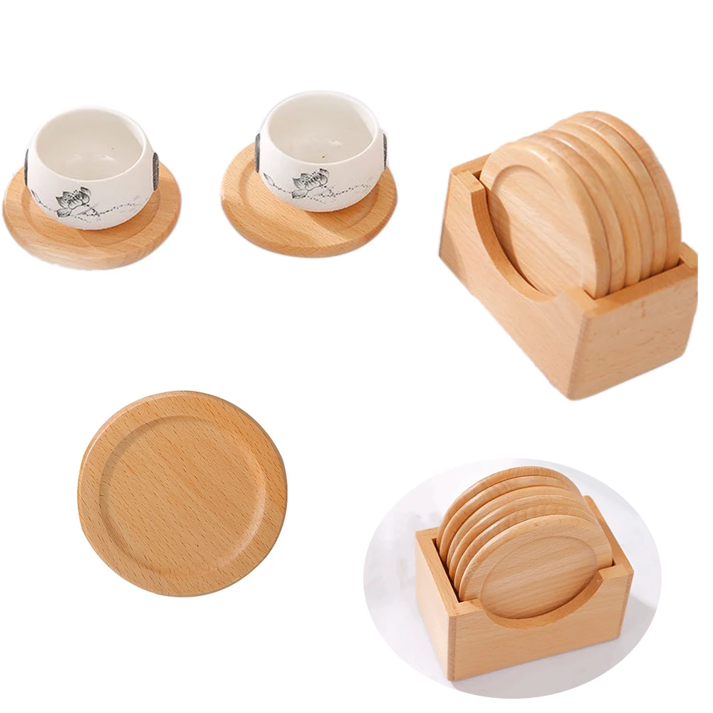 6pcs/set Round Coffee Tool Gift Tea Anti Slip Mat Heat Insulation Cup Pad Office Table Decoration Home Kitchen Wooden |
