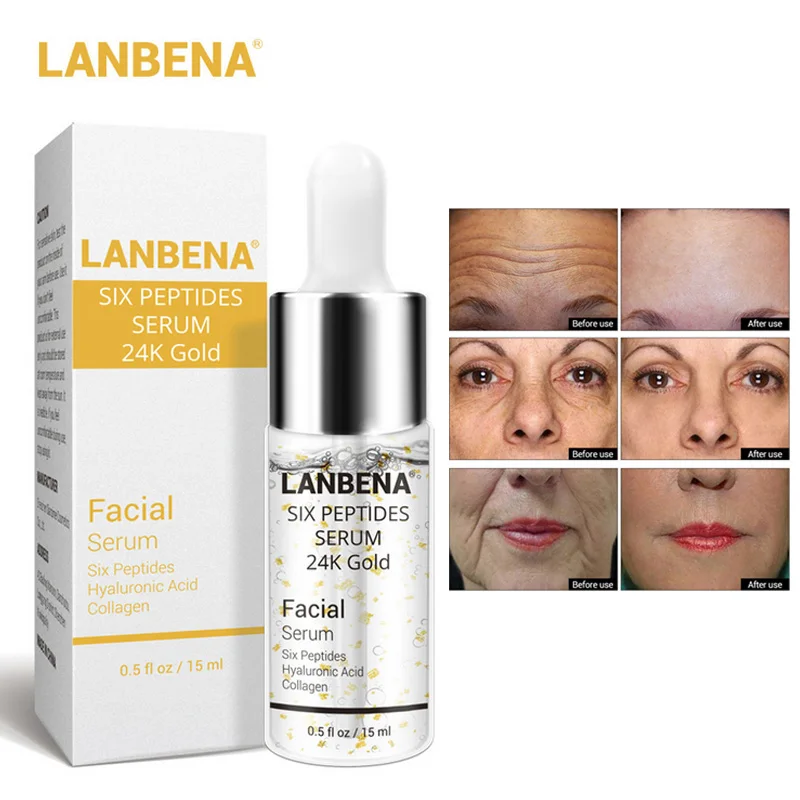LANBENA шесть эссенция с пептидами сыворотка Чистая 24 К золото Сыворотка для лица против старения против морщин Гиалуроновая кислота Коллаген Увлажняющая фирма