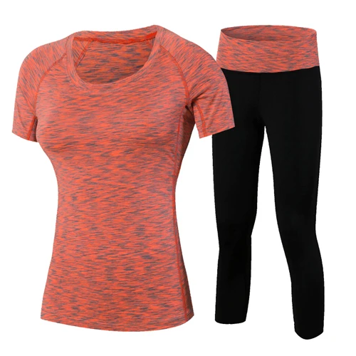Set-Red 2 шт. быстросохнущая Йога набор спортивная одежда для бега Компрессионные Шорты Колготки женская футболка спортивный костюм для женщин - Цвет: Set-Red