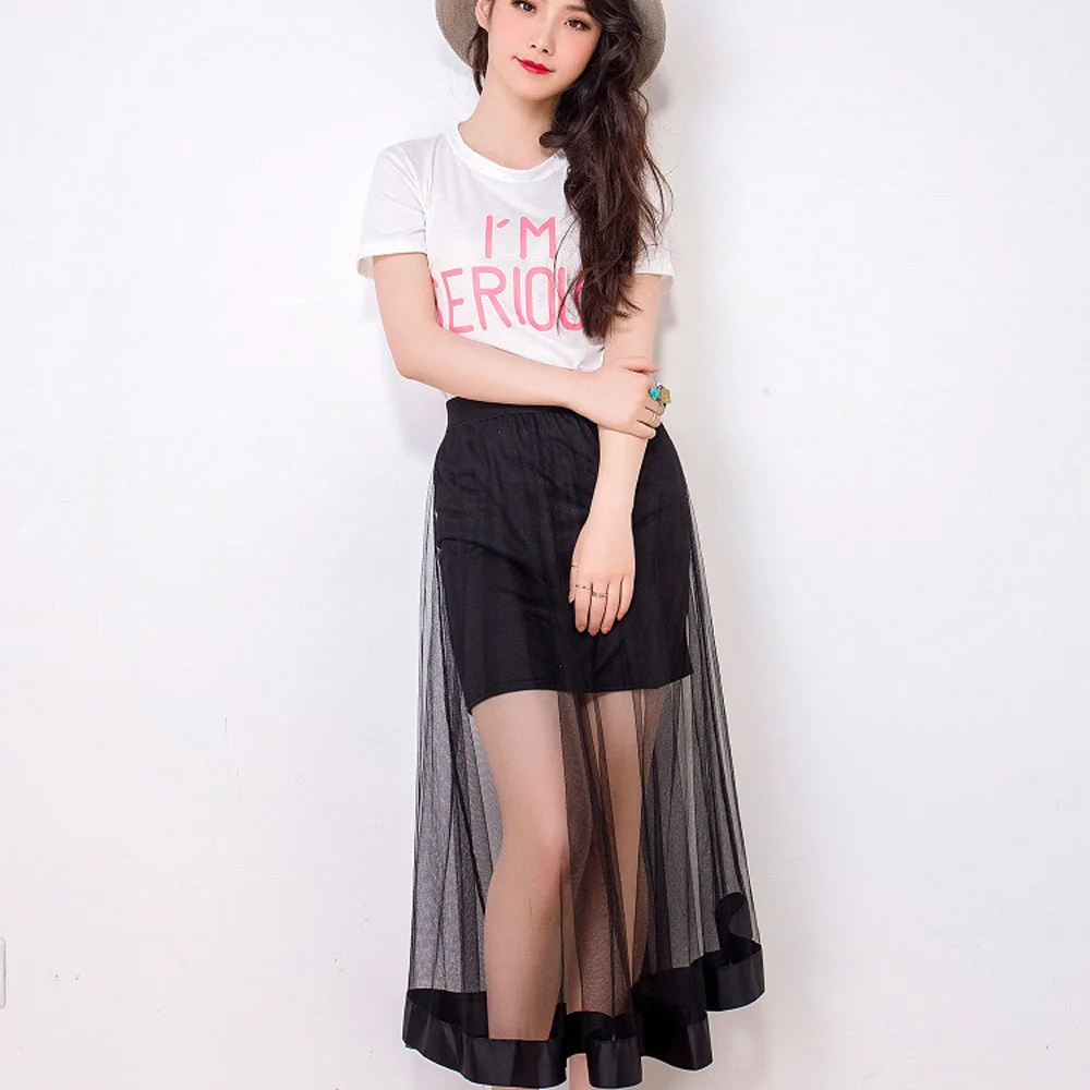 2018 Повседневное Стиль сетка тюль длинная юбка Для женщин Сплошной Высокая Талия