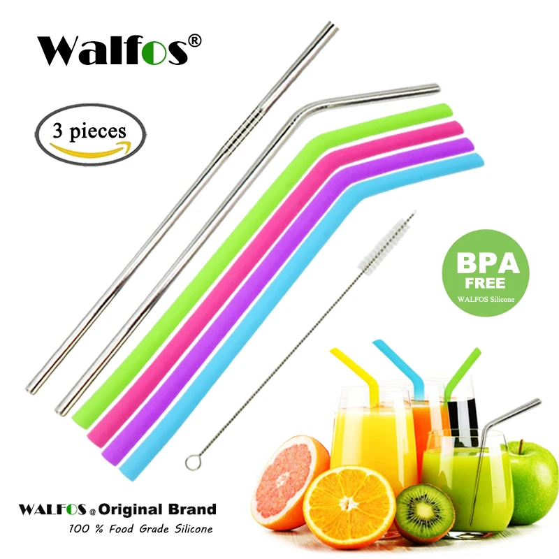WALFOS комплект из 2-х Многоразовые соломинкой гибкие Еда Класс Нержавеющая сталь