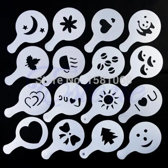 16Pcs Creative Nice Coffee Barista Stencils Template Strew Pad Duster Spray Art | Дом и сад