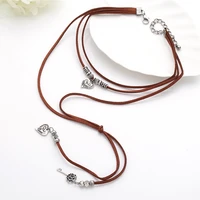 new chokernecklace sets antic silver neck bohemian leather choker collar statement long chain tassle pendant necklace