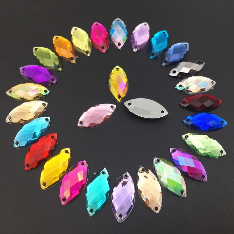 7x15mm Horse Eye Acrylic Sew On Rhinestones Flatback Colorful Marquise Sewing Loose Stones For Women Dress | Украшения и