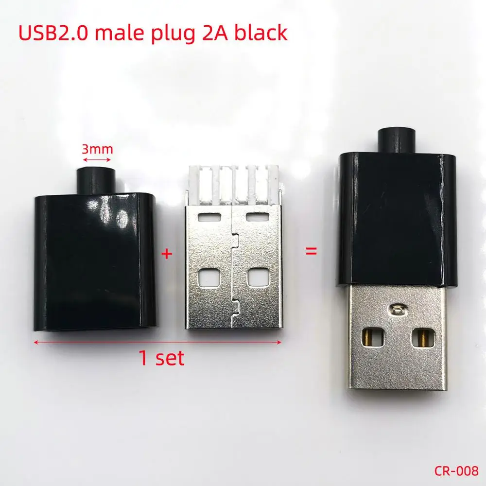5-15 компл. Сварной проводной Соединитель с чехлом USB 2 0 разъем тип A 3 штекер 2A/5A