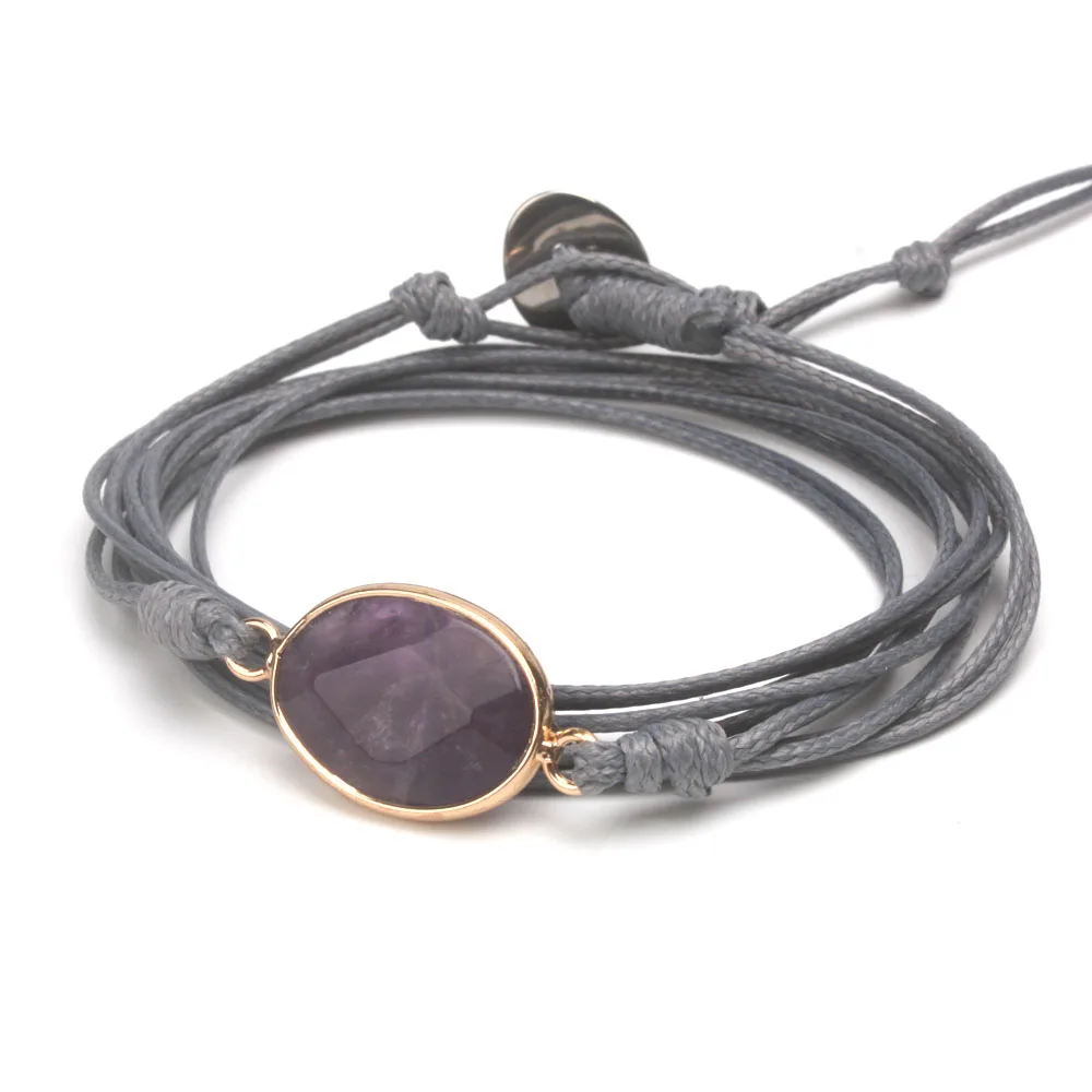Браслет из натурального камня с вощеной нитью необычный длинный браслет дружбы