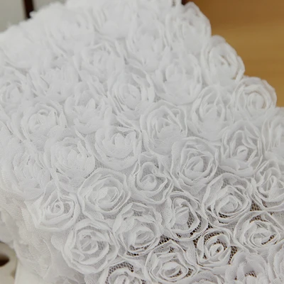 Pure white 5 ярдов/Лот, 15 цветов, сделай сам, бант, кружевная ткань, шифон, двойная, 6 рядов, 3D Роза, цветок, 9 см, кружевная отделка, для телефона, красивое кружево, SM211 - Цвет: Pure white