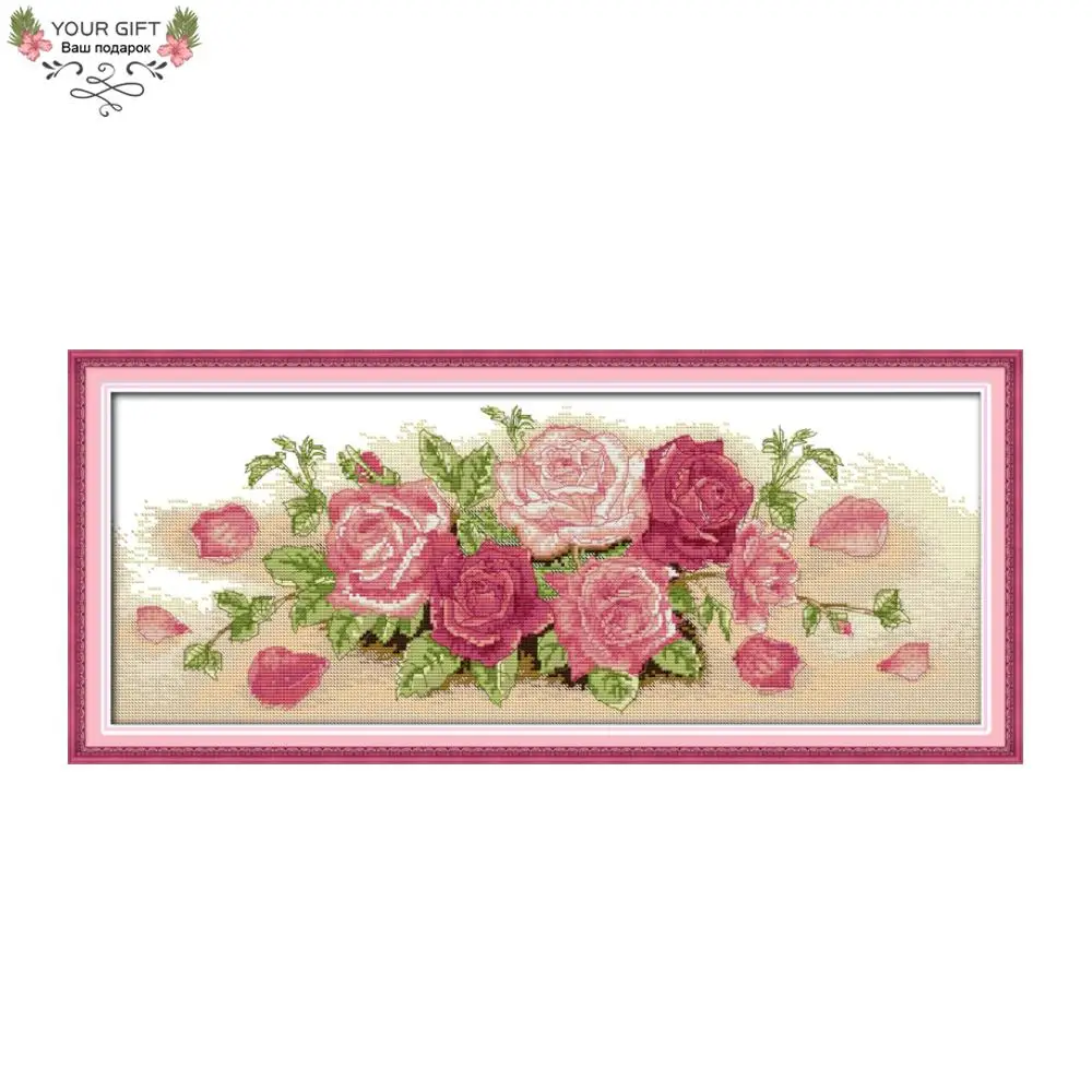 

Joy Sunday Flowers Handcraft H510(2) 14CT 11CT Counted and Stamped Home Decoration Pink Rose Embroidery DIY Cross Stitch kits