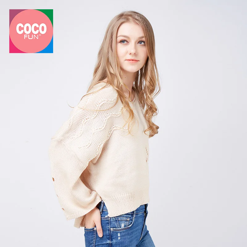 Cashmere Sweater Jumper Casual Light Beige Pullover Warm Hollow Geometric Pattern Soft Comfortable CoCo Fun | Женская одежда