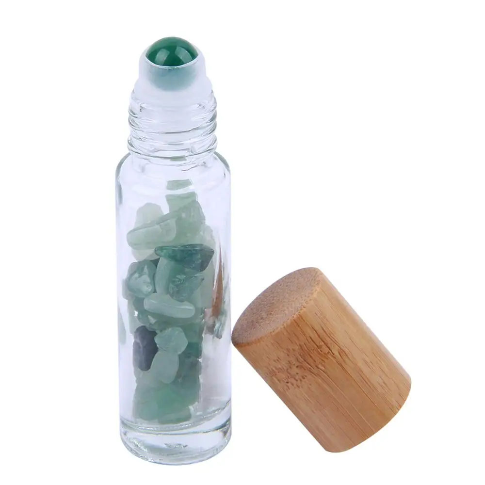 Green Aventurine Yaye 10 шт. Натуральные полудрагоценные камни эфирные масла роликовые бутылки прозрачное стекло с бамбуковой крышкой крышки 10 мл - Цвет: Green Aventurine