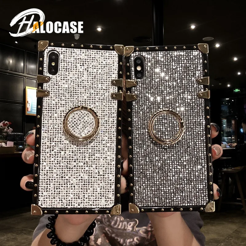 Роскошный квадратный металлический чехол-подставка с заклепками для iPhone 11 Pro MAX XS