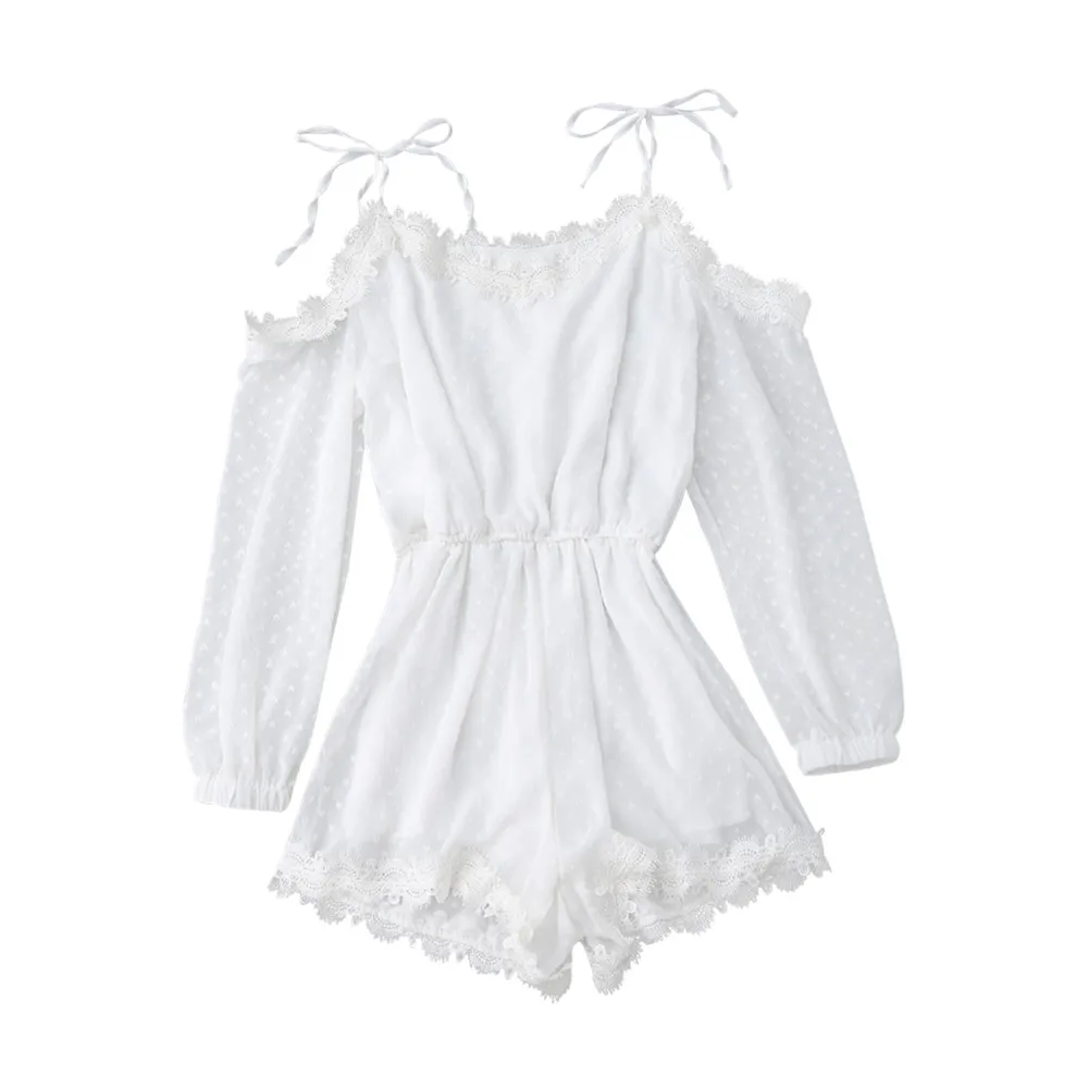 2018 женский галстук на плечо с кружевной отделкой комбинезоны длинным рукавом