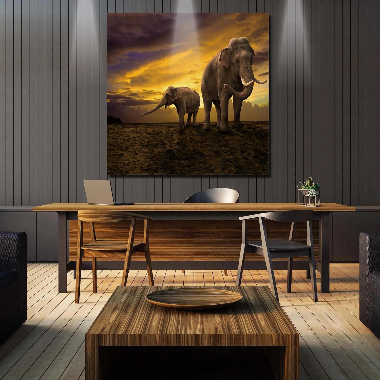 ArtStore Africa Indian Elephant Oil Painting Birthday Party Wood Frame Navy Blue Stretched Halloween Paintings Geometric Wall Ar | Дом и сад
