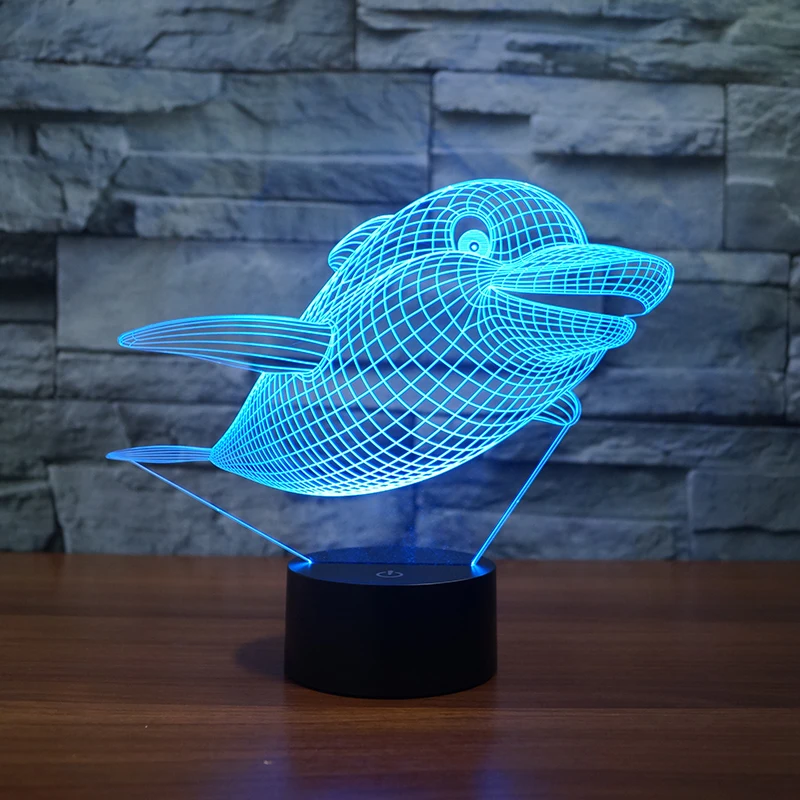 Дельфин дизайн 7 меняющихся цветов 3d иллюзия ночника | Лампы и освещение