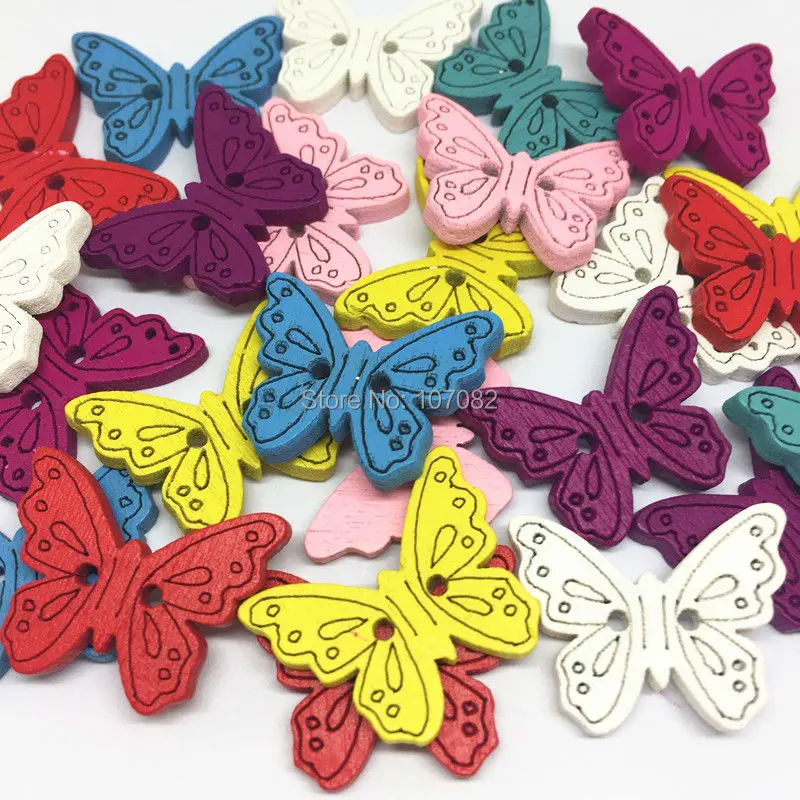 1000pcs 25mm Butterfly Mixed Wood Buttons Embellishments For Cardmaking Scrapbooking Crafts