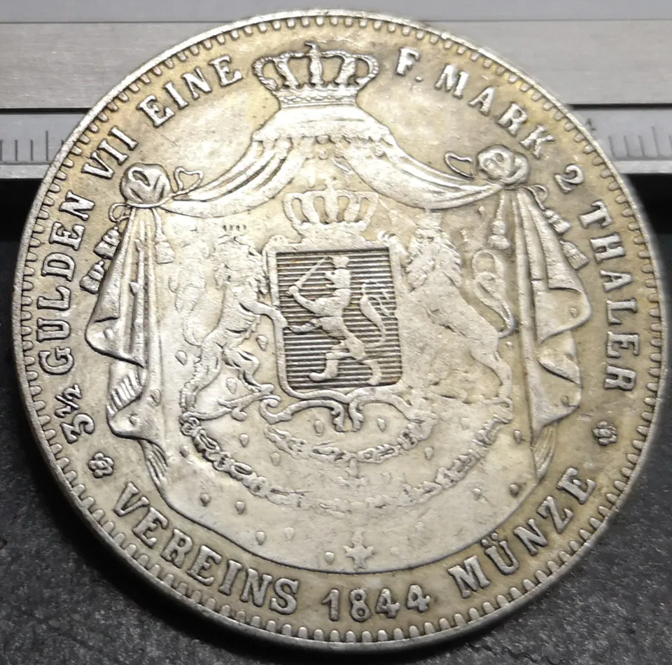 1844 Великое герцогство Гессен-Дармштадт 2 Талер/3 1/2 гульден-Людвиг II Посеребренная