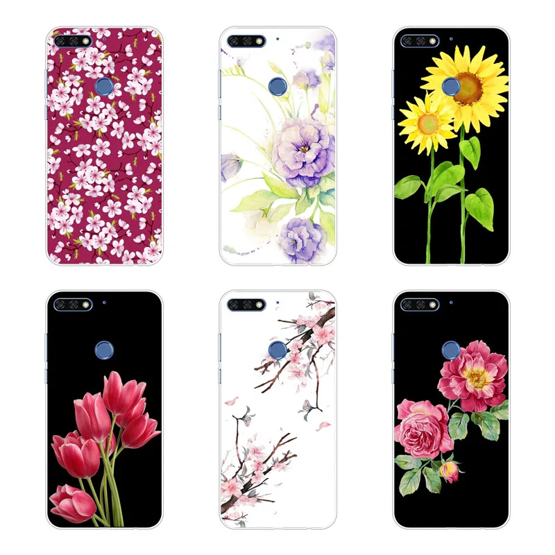 huawei y6 prime 2018 Case Silicon flowers Painting Soft TPU Back Cover for Protect Phone cases shell |