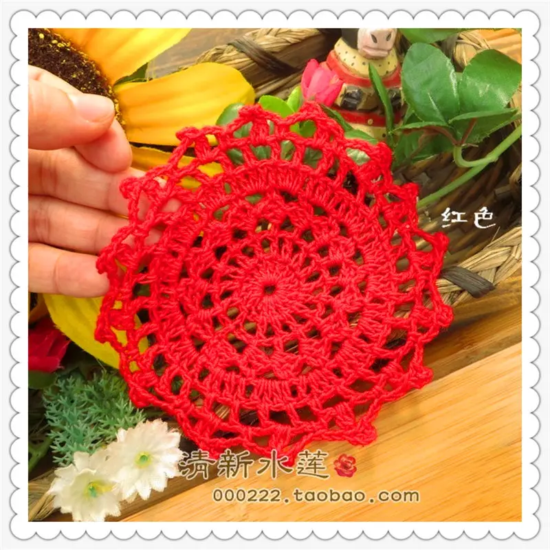 Красный Новая ткань вязаная крючком doilies столовая посуда для украшения дома фетр 30 рис/Лот 11 см круглый коврик держатель чайной чашки - Цвет: Красный