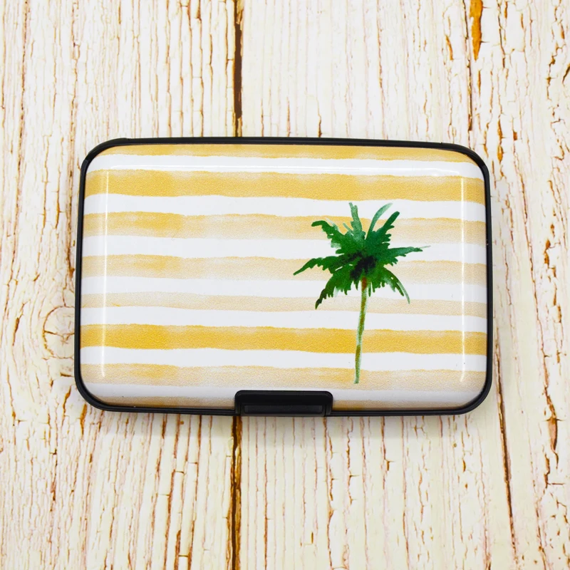 Coconut tree BONAMIE, для женщин, фламинго, алюминиевый держатель для кредитных карт, ID, чехол, в полоску, металлический кошелек, RFID, ананас, новая мода, Бизнес банк, коробка для карт - Цвет: Coconut tree