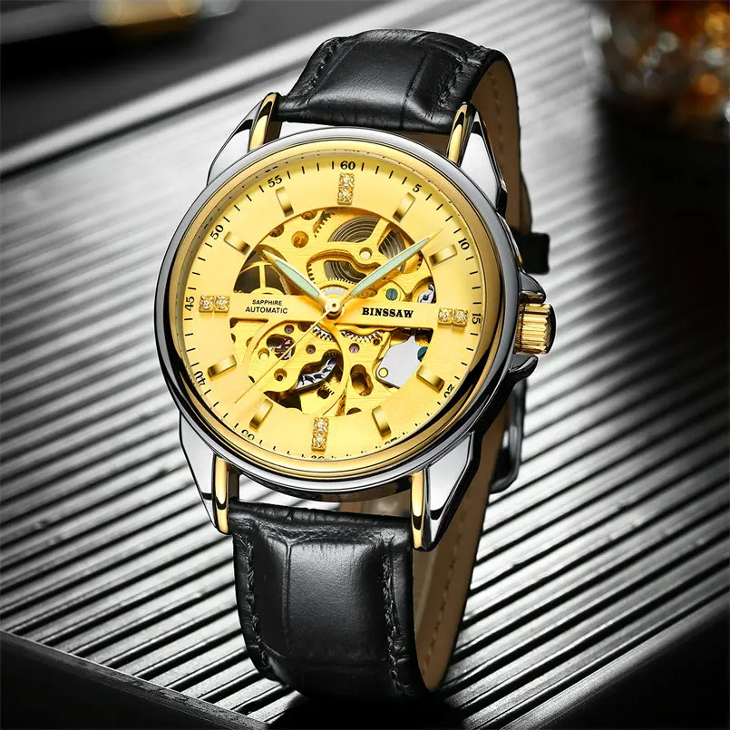 BINSSAW Оригинал Luxus Marke Edelstahl Mode Manner Uhr Automatische Mechanische Wasserdicht Skeleton Business Sport | Наручные