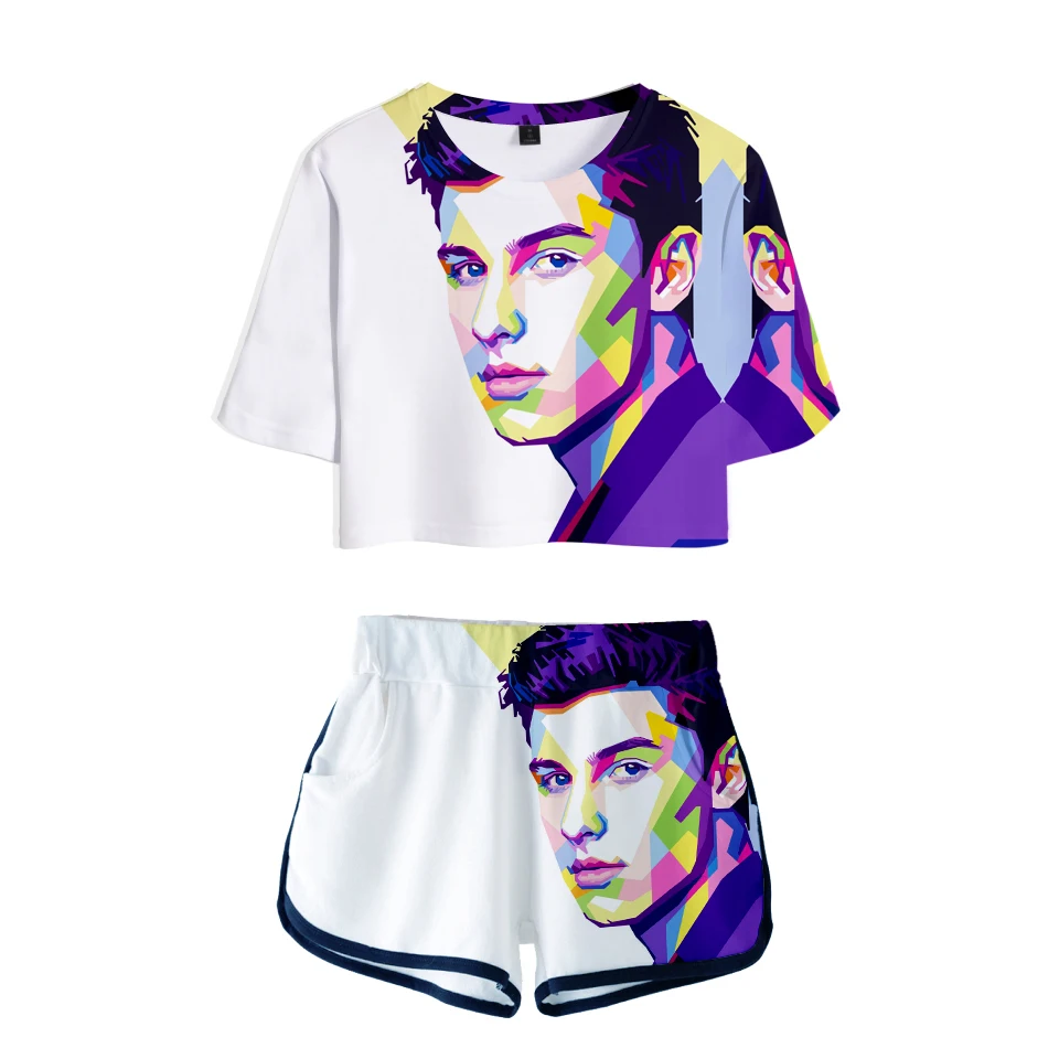 Женские комплекты из двух предметов с 3D принтом Shawn Mendes модный летний укороченный