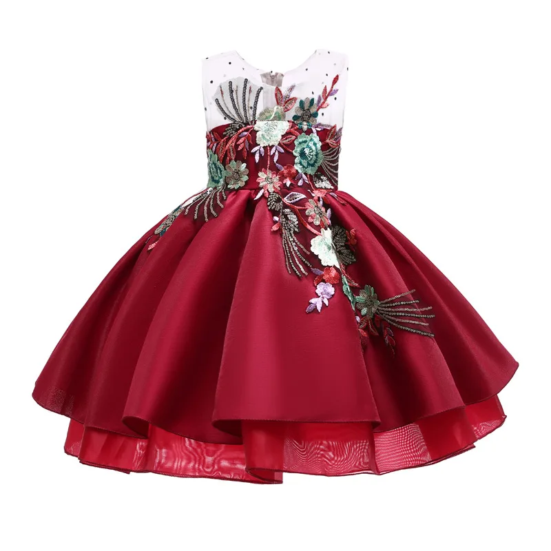 

Flower Girls Dresses Children Sleeveless 3D Flower Applique Bodice Satin Evening Party Dress Fashion Kids Clothing