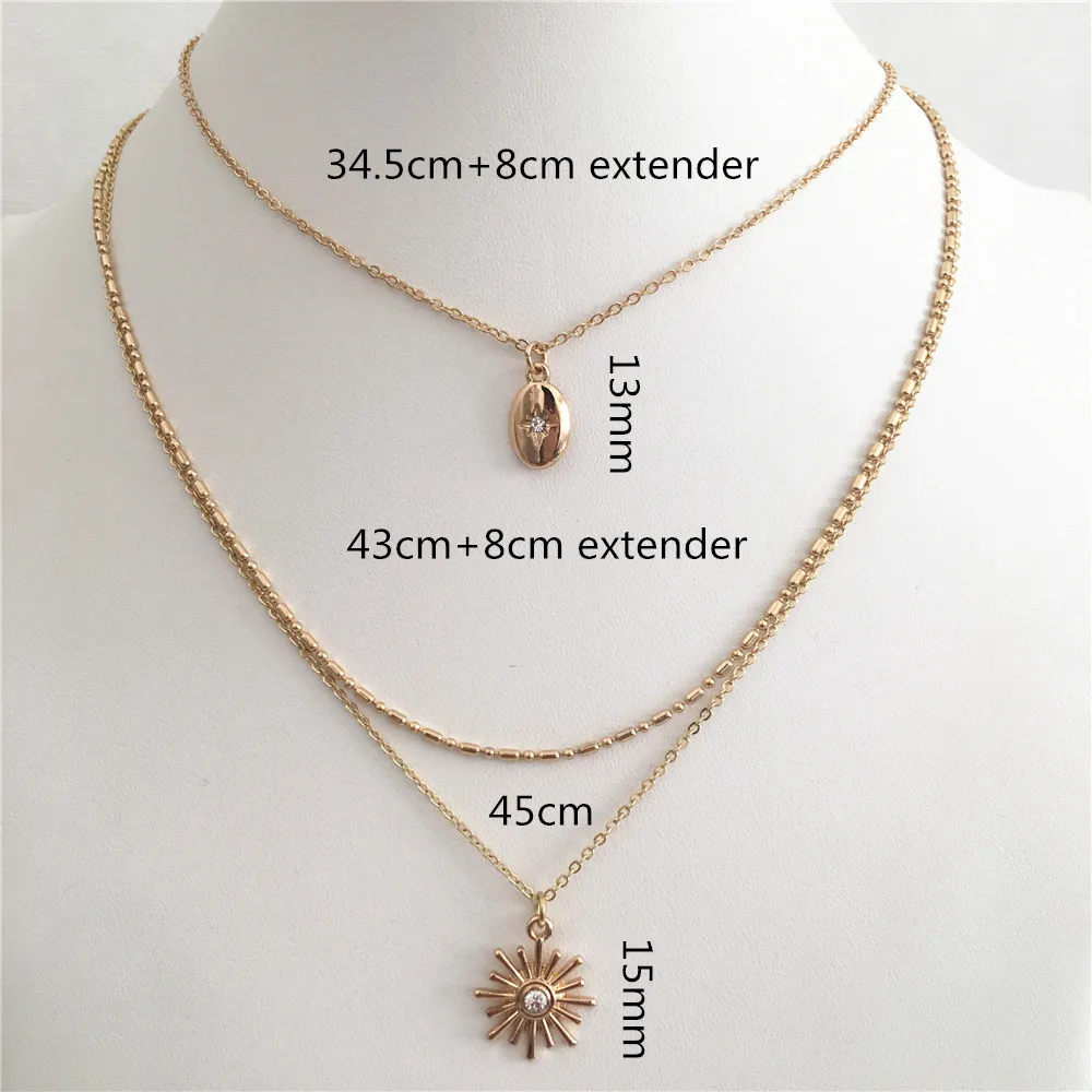

CASUAL GOLD COLOR PLATING OVAL AND SUNSHINE PENDANT LAYERED NECKLACE FOR WOMEN