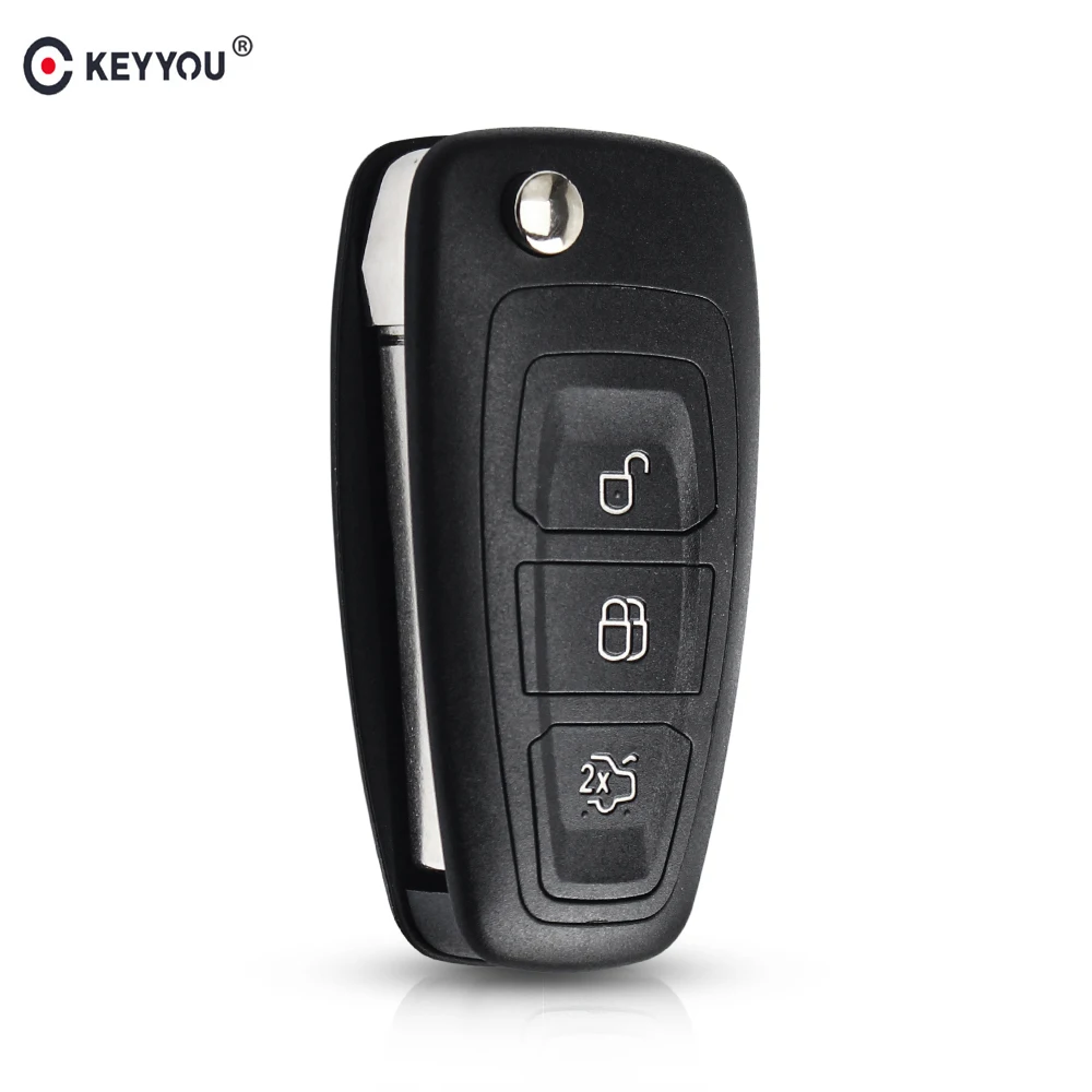KEYYOU 10pcs For Ford Focus Fiesta 2013 Connect Mondeo Max 3 Buttons Flip Key Folding Car Remote Key Shell Case HU101/FO21 Blade