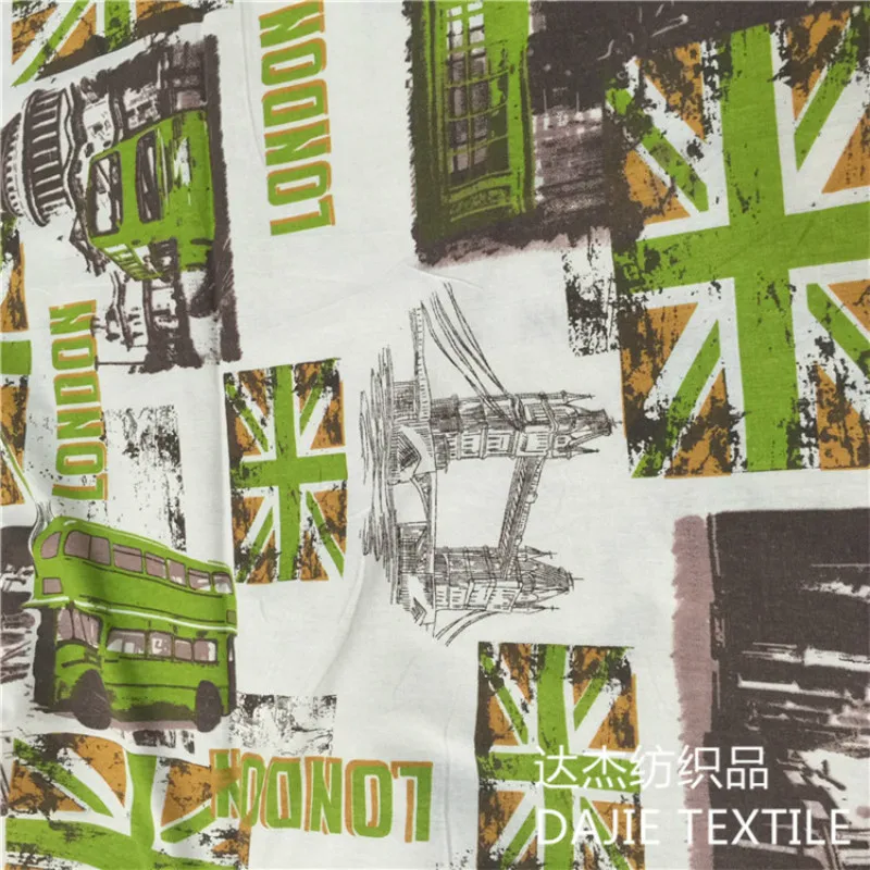 2 цвета печатная хлопковая холщовая ткань Лондонский автобус телефонная будка