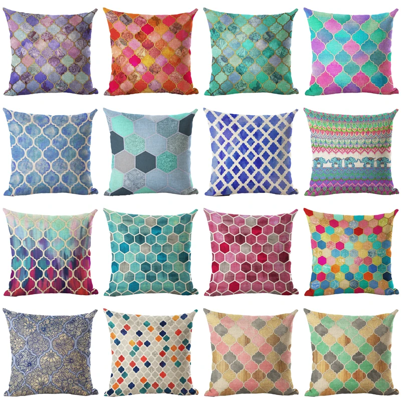 

Homing Colorful Mandala Geometric Cushion Cover 45x45CM Hexagon Plaid Pillow Cover Pillow Case Home Decor Seat Case