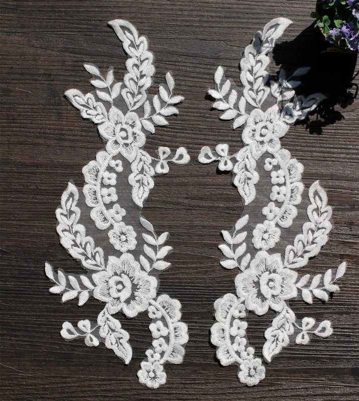 

5 pairs ivory cotton floral lace applique pair for wedding dress bodice , headpiece bridal lace flower , wholesale lace flower