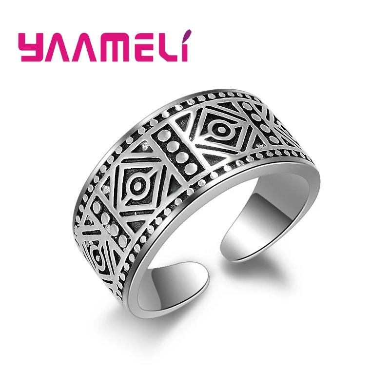

Retro Resizable Opening Adjustable Finger Ring for Men Women Vintage 925 Sterling Silver Carving Metal Bijoux Jewelry