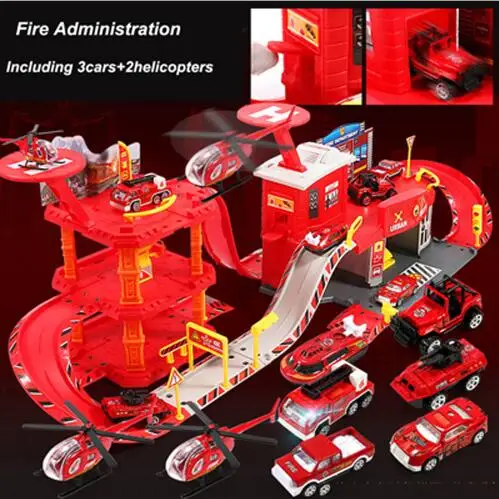 Red DIY Assemble Racing Track Set Electronic Racing Car Toys Vehicles Car Parking/Fire Adiministration/Police Station Kids Toys - Цвет: Red