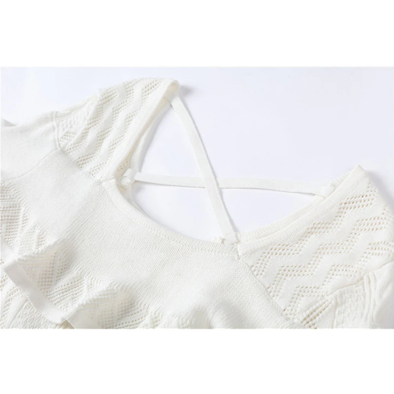 Осень Зима 2019 новые женские Мини вязаные платья длинные расклешенные рукава