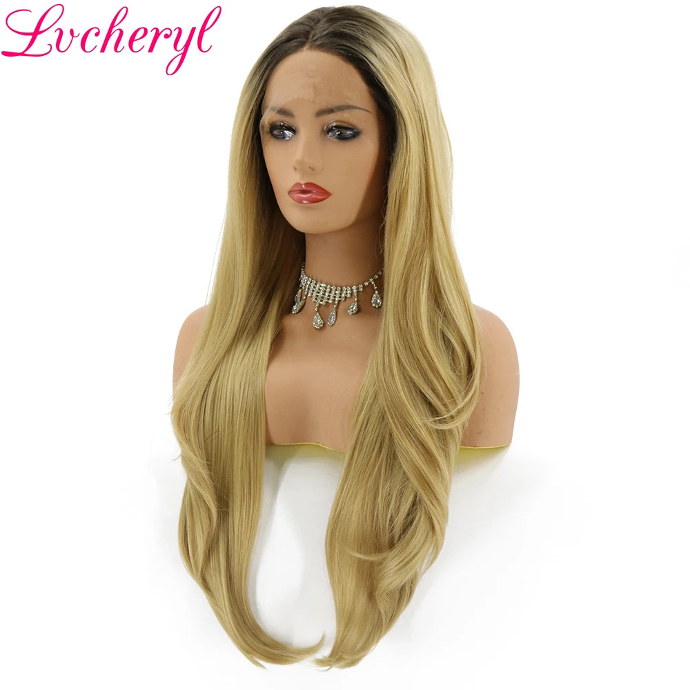 Lvcheryl Ombre блондинка темные корни естественный Длинные Волнистые жаропрочных