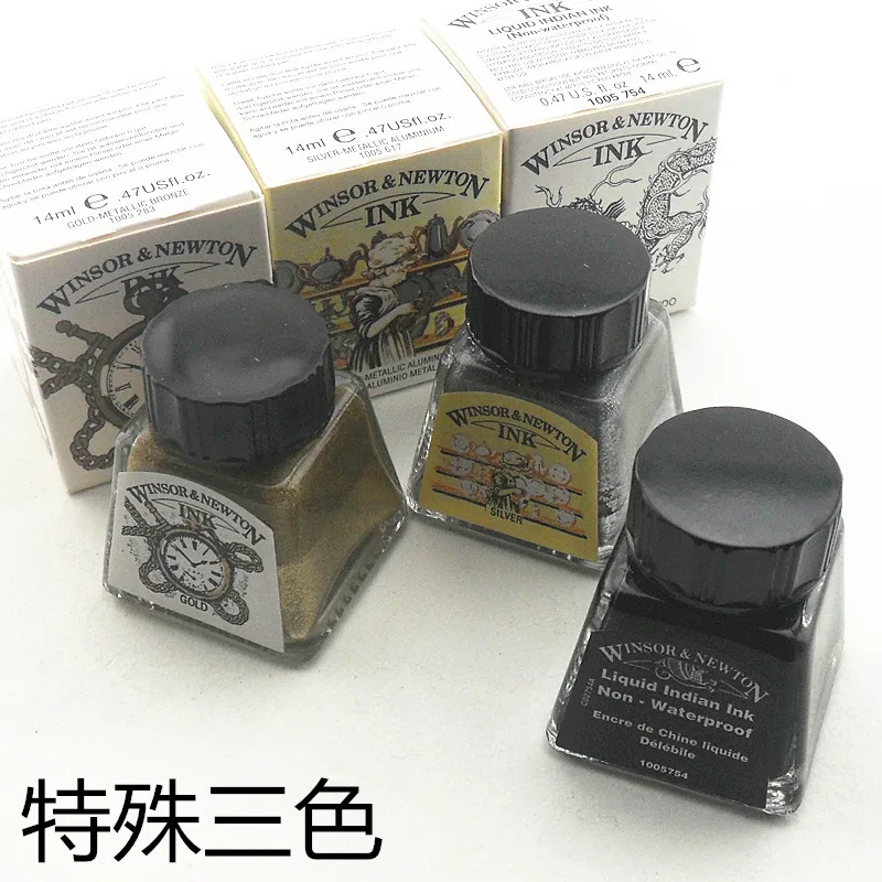 Winsor & Newton металлические чернила 14 мл Краска серебро золото черный для Dip Pen|winsor