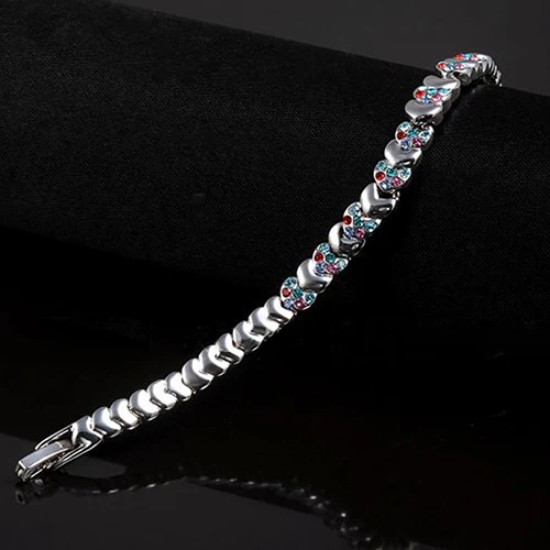 Женская Мода Одной Цепи Сердце Любовь Блестящий Горный Хрусталь Браслет Шарм