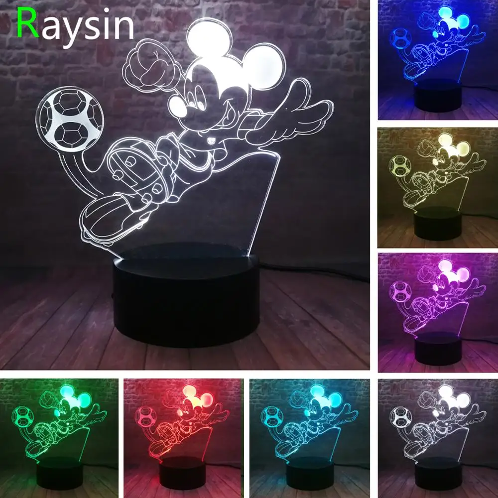 Футбол Микки Маус аниме фигурка 3D ночник светодиодный 7 цветов меняющая лампа